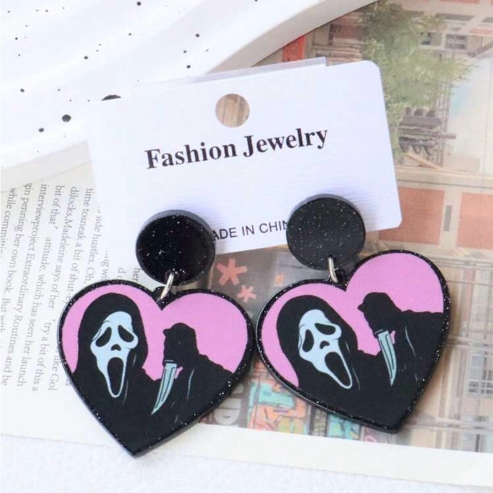 Pink Heart Ghostfacr Earrings